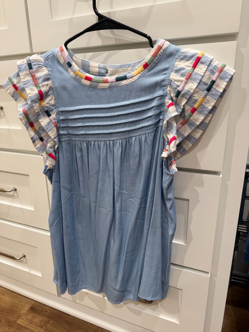 entro Light Blue Top with Multicolor Embroidered Trim